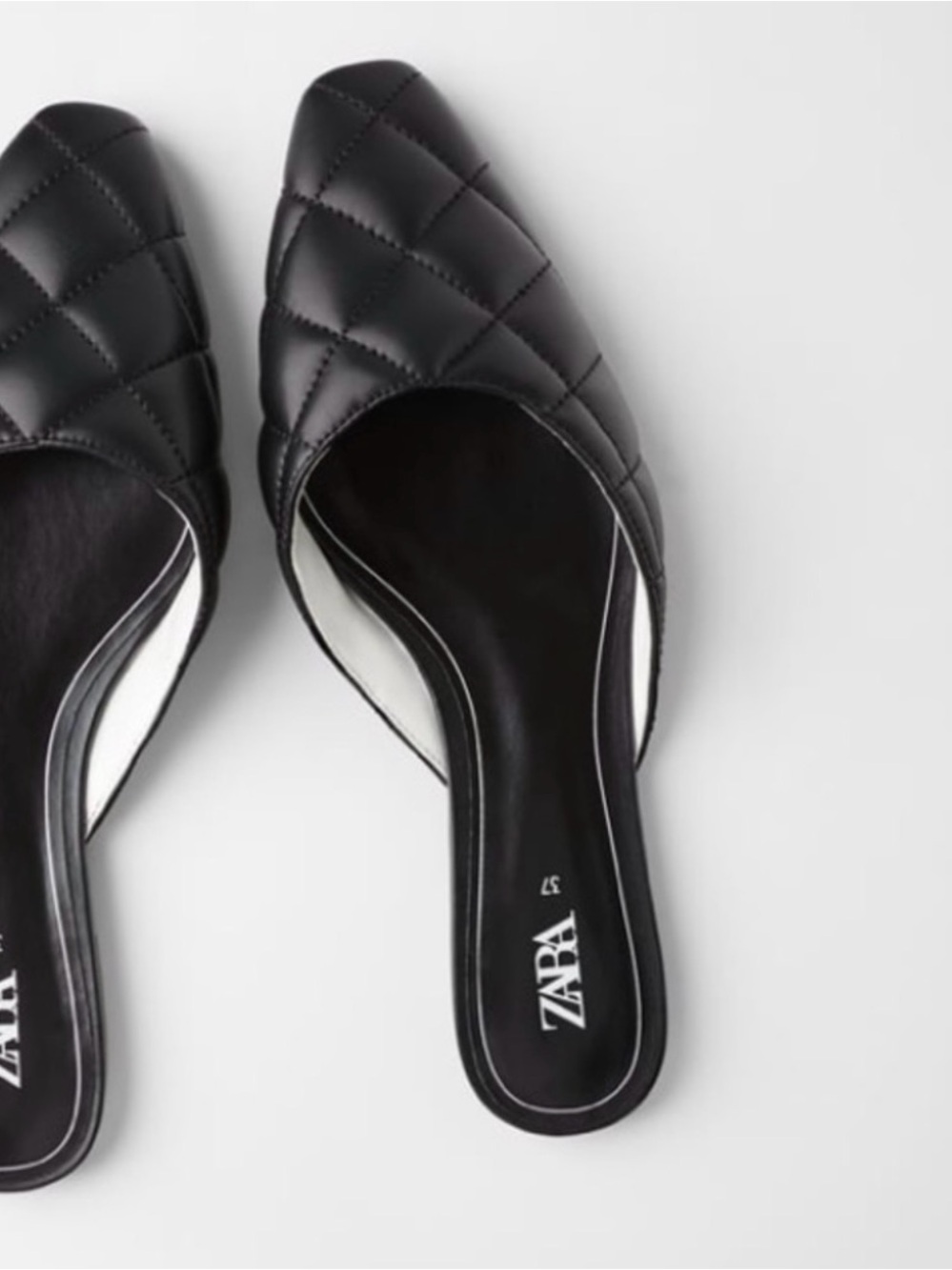 Zara Black Quilted Leather Slip-On Mules